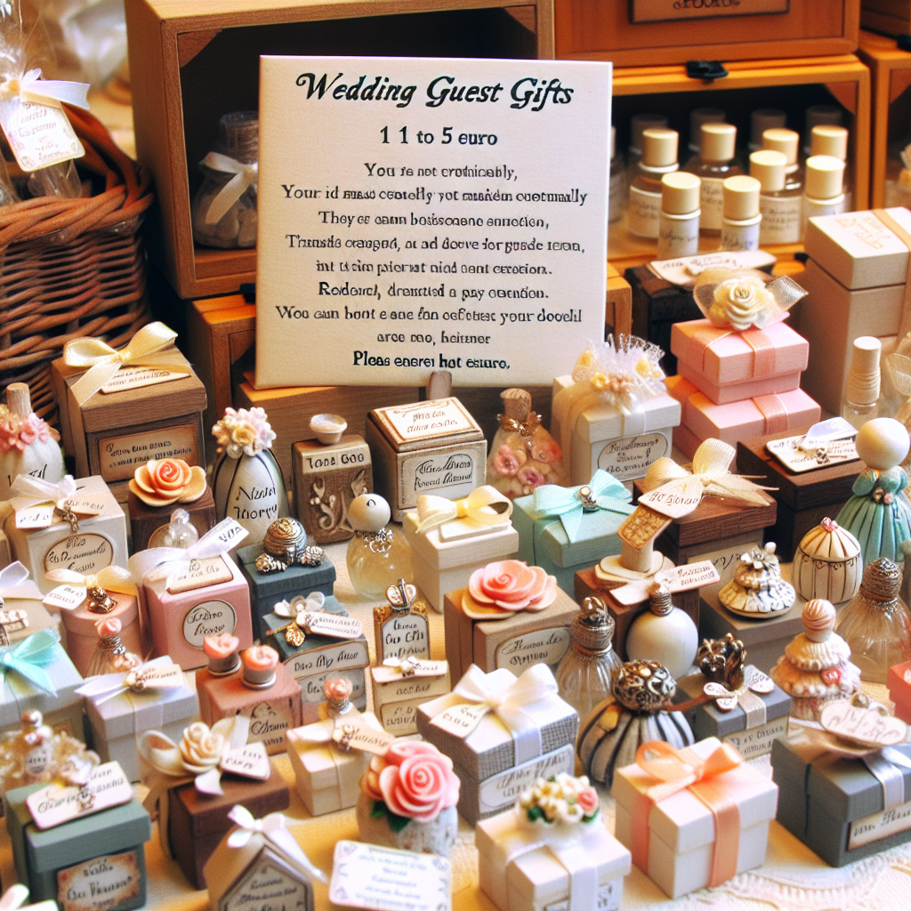 Petits cadeaux charmants et personnalisés pour les invités d'un mariage.