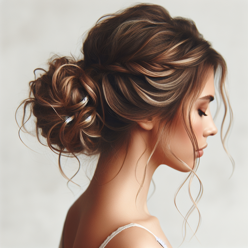 Chignon bas bohème avec cheveux légèrement bouclés pour le volume et quelques mèches libres pour un look naturel.