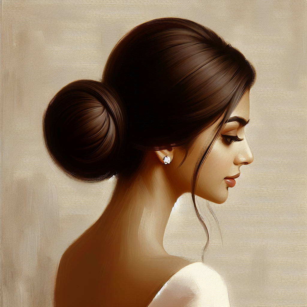 Une coiffure de chignon bas chic avec une robe de mariée simple et épurée, idéale pour une mariée minimaliste