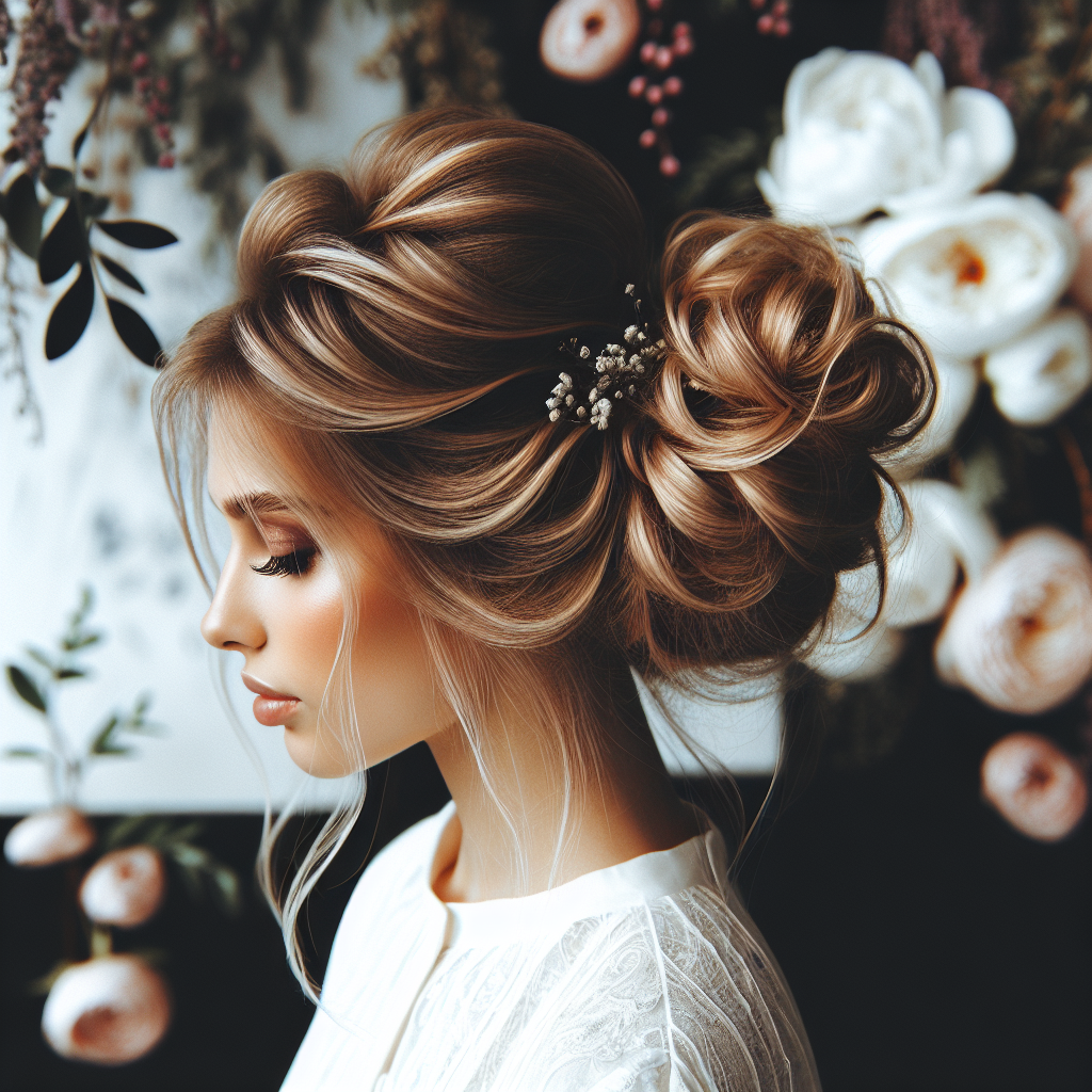 Une mariée avec un chignon coiffé-décoiffé, des mèches de cheveux lâches pour un look naturel et moderne