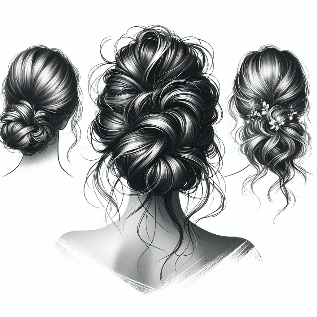 Un chignon déstructuré avec des mèches lâches et une texture travaillée, donnant un look sophistiqué et décontracté, adapté aux robes de mariée modernes et élégantes.