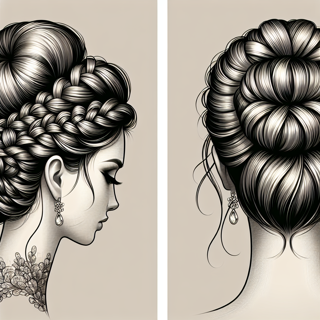 Une coiffure de chignon tressé élégant et sophistiqué, combinant un chignon classique avec des tresses créatives.