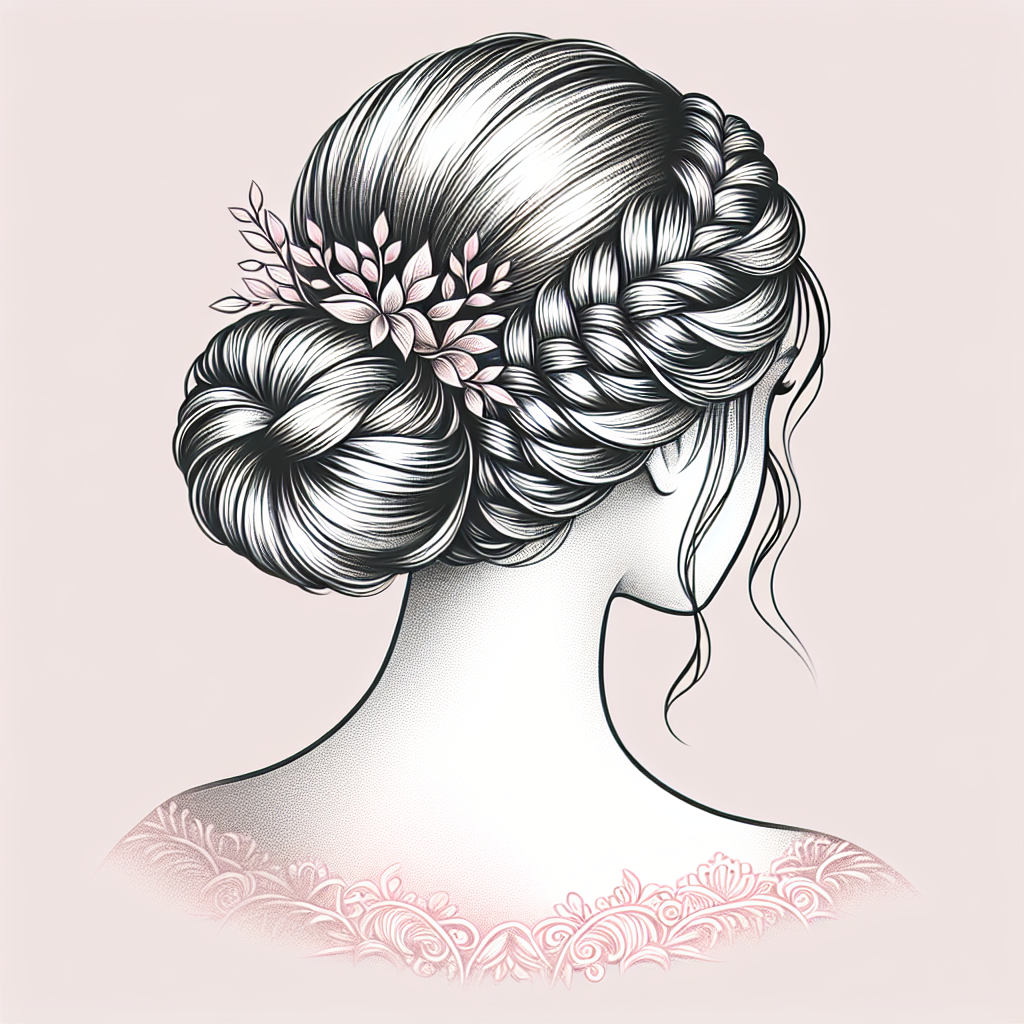 Un chignon tressé romantique combinant des tresses élégantes avec un chignon sophistiqué, parfait pour les mariées cherchant un look original et chic.