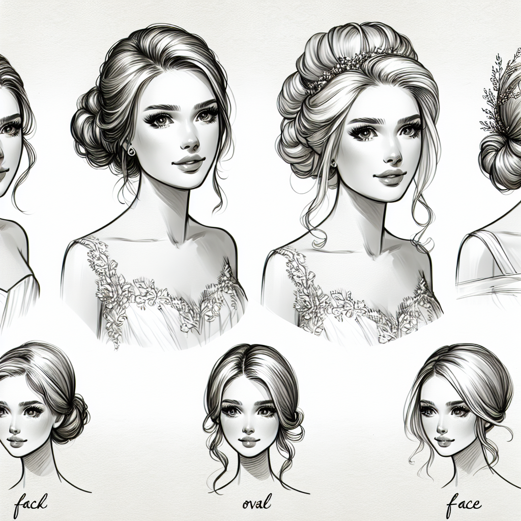 Guide des coiffures de mariage montrant chignons pour visages rond, ovale et carré