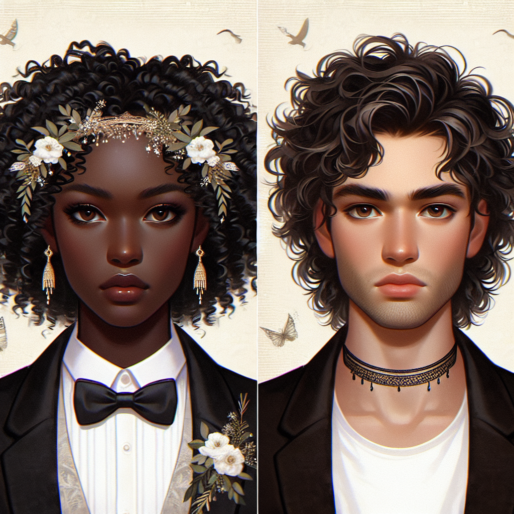 Deux coiffures distinctes: des boucles naturelles sublimées avec un accessoire pour un mariage en extérieur et une coiffure décoiffée apportant une touche chic et décontractée.