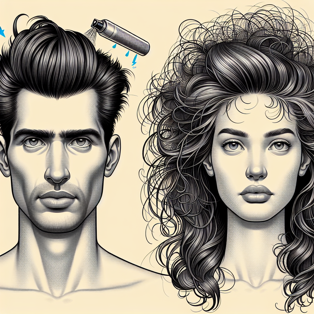 Illustration des erreurs courantes à éviter pour une coiffure, incluant des cheveux trop produits et des cheveux frisottés à cause de l'humidité.