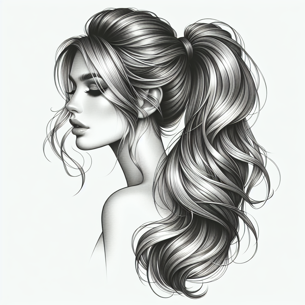 Une femme avec une queue-de-cheval haute élégante sur des cheveux mi-longs, avec plus de volume au niveau de la couronne.