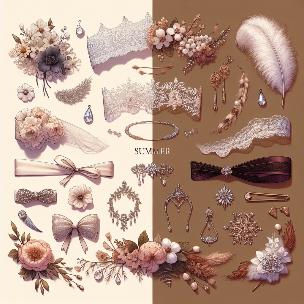 Accessoires de mariage pour l'été et l'hiver, avec des éléments légers et frais pour l'été et des matériaux chauds et élégants pour l'hiver.