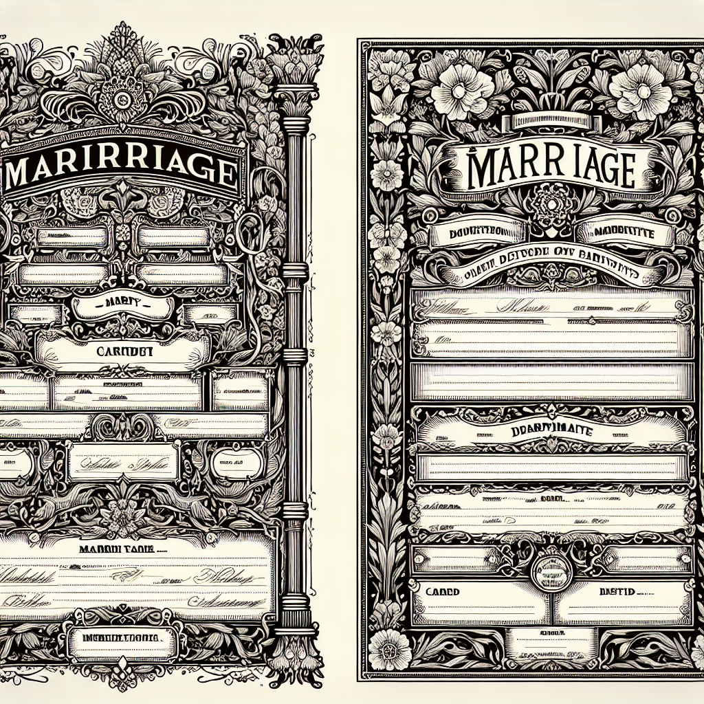 Un acte de mariage intégral avec des mentions marginales, et des extraits d'acte de mariage avec et sans filiation.