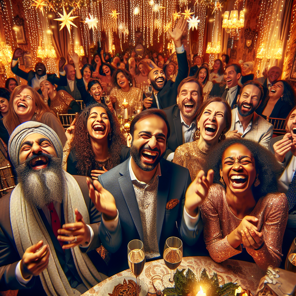 Une célébration joyeuse d'anniversaire de mariage avec des personnes riant et une atmosphère détendue