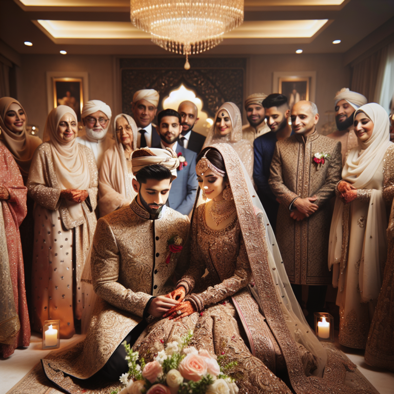 Cérémonie de hlel avec un couple en tenue traditionnelle entouré de leurs familles