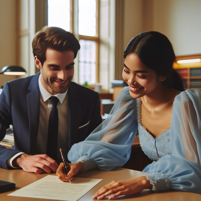 Un couple signant des documents de mariage dans un bureau municipal