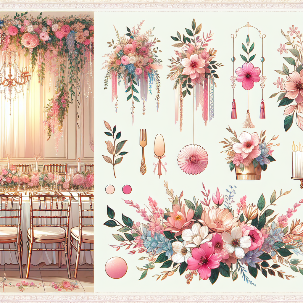 Décoration de mariage avec des fleurs de saison, des couleurs harmonisées et des ornements élégants.