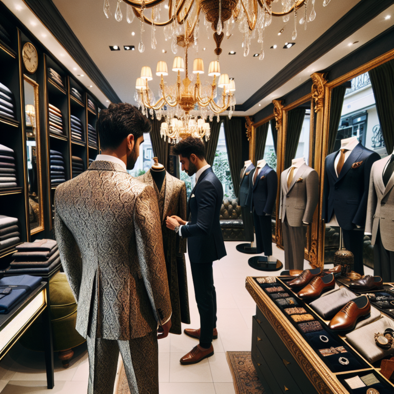 Un marié essayant un costume sur mesure dans une boutique à Reims