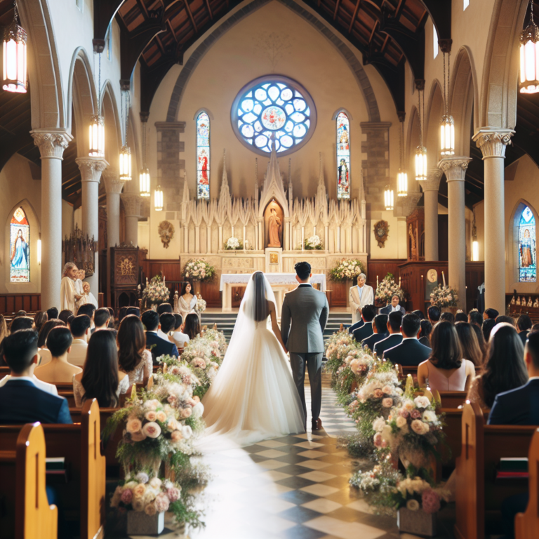 Cérémonie de mariage à l'église avec les mariés et les invités