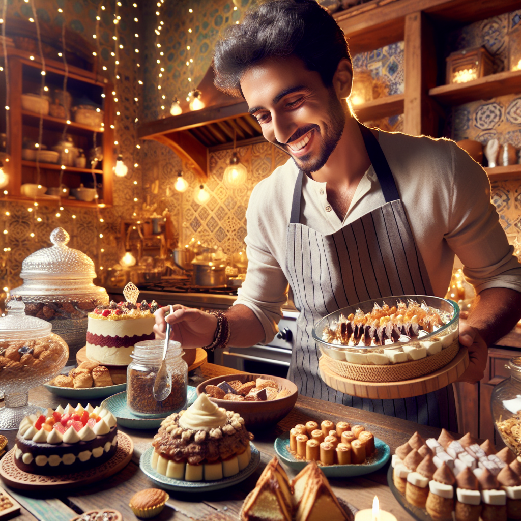 Une personne préparant des gâteaux et des tartes dans une cuisine accueillante pour un mariage