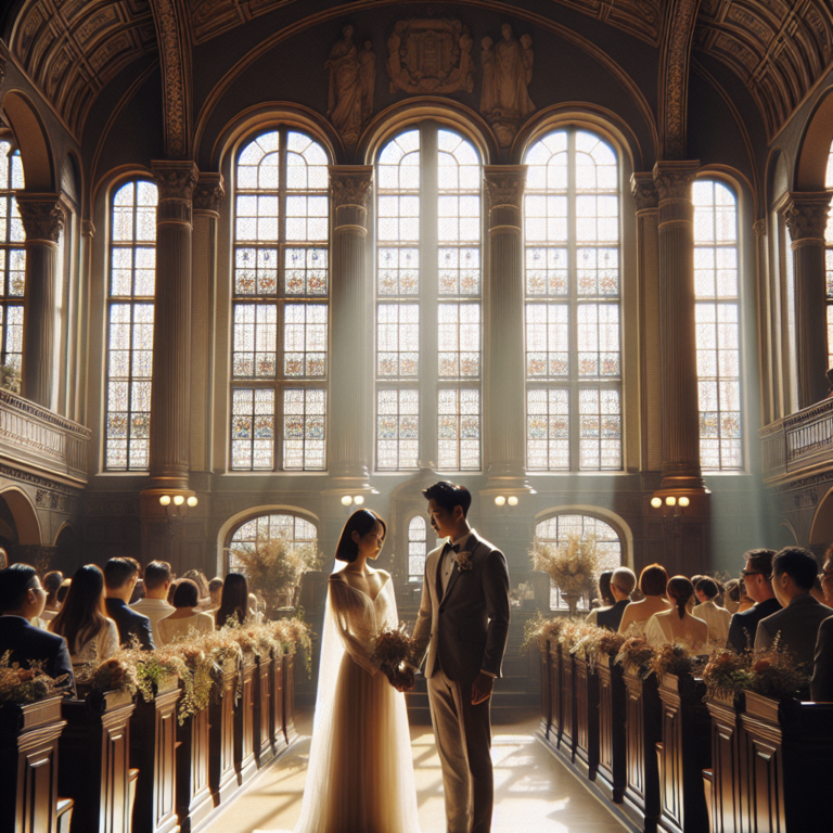 Cérémonie de mariage à la mairie avec couple ému et lumière naturelle